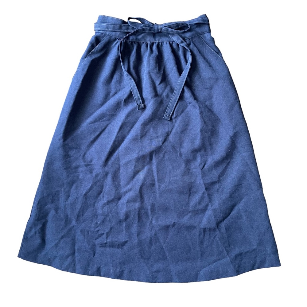 Vintage navy blue double side waist tie adjustable wrap skirt with POCKETS
Large